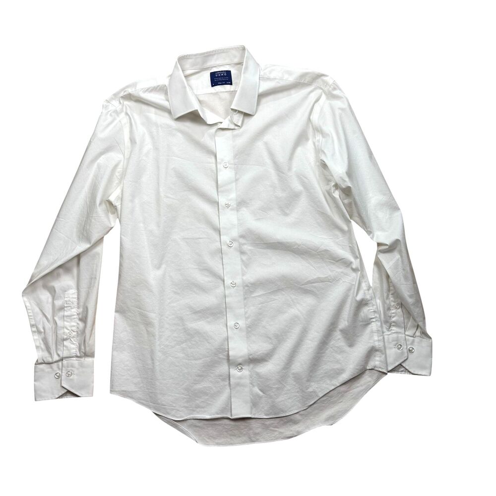 Lorenzo Uomo White Dress Shirt 17 34/35 Trim Fit Performance Stretch‎ Modern